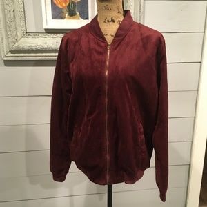 Faux Suede Wine Colored Bomber Jacket